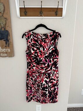 Worthington Pink Black White Floral Midi Sheath Dress